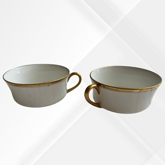 M. Redon Limoges Gold Rim Cups Set of 2 French Porcelain Shabby Chic Decor - Picture 1 of 9